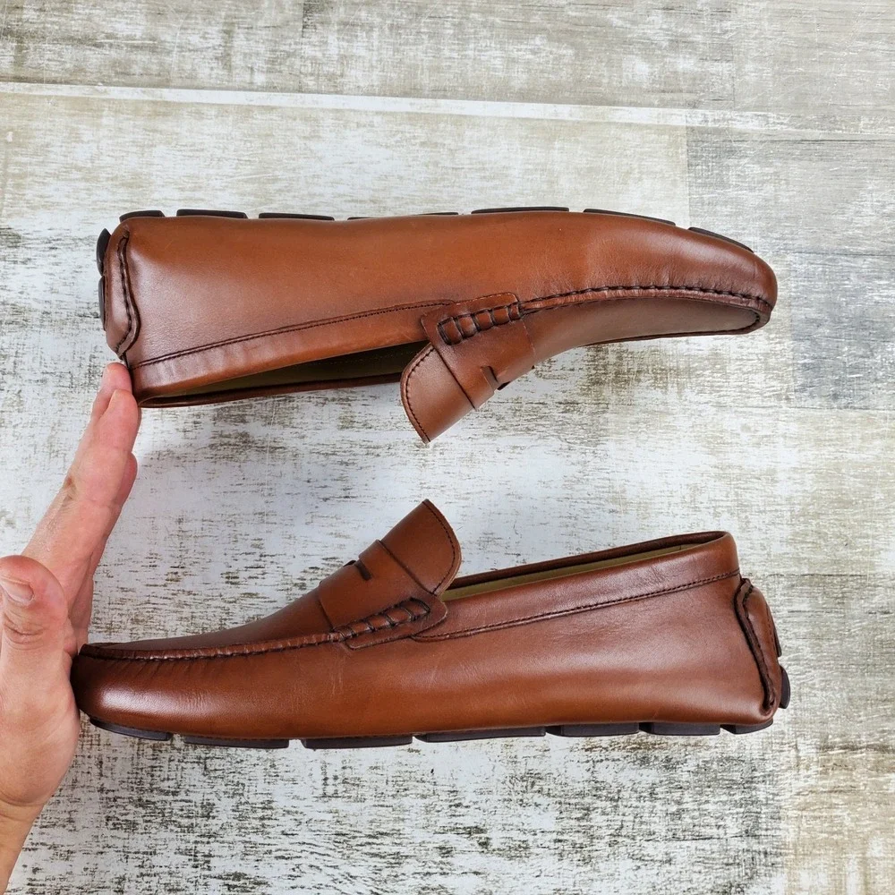 Vince Camuto Esmail Mens Driving Loafer Shoes Sz 11.5 M Dark Tan Slip On Comfort